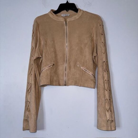 Fashion Nova Jackets & Blazers - Fashion Nova Women's Vegan Suede Stretch Jacket Full Zip Pockets Tan SZ 1X